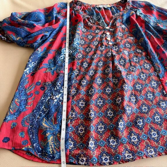 Figueroa & Flower Semi Sheer Womens XL Boho Tunic Blouse Buttons V Neck Camisole - Picture 6 of 11